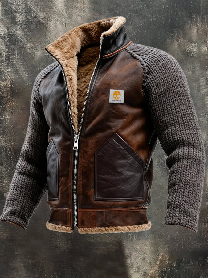 Leather Jacket with Warm Sherpa Lining