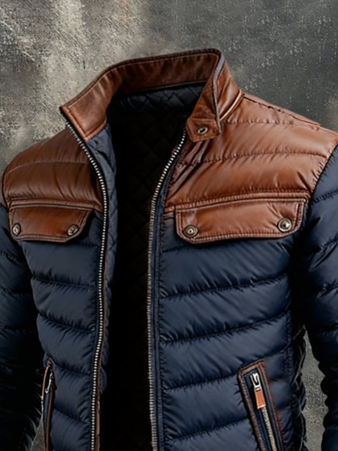 BLUE MATELESS VEST FOR MEN'S FASHION WITH LEATHER ACCENTS