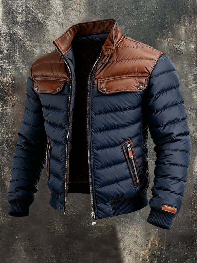 BLUE MATELESS VEST FOR MEN'S FASHION WITH LEATHER ACCENTS
