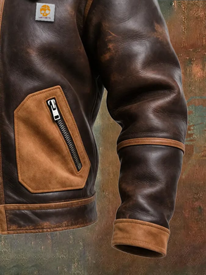 WARM LEATHER JACKET WITH SHERPA COLLAR