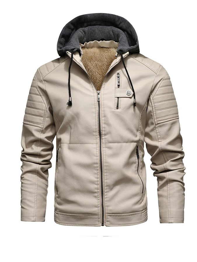 JACKET WITH ZIPPER MADE OF FAUX LEATHER WITH HOOD AND LINING