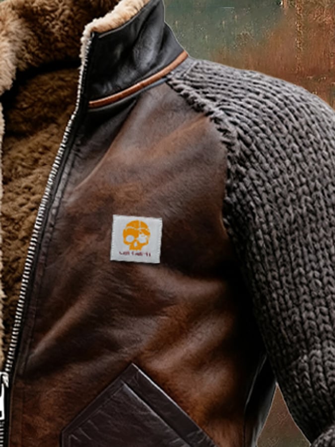 Leather Jacket with Warm Sherpa Lining